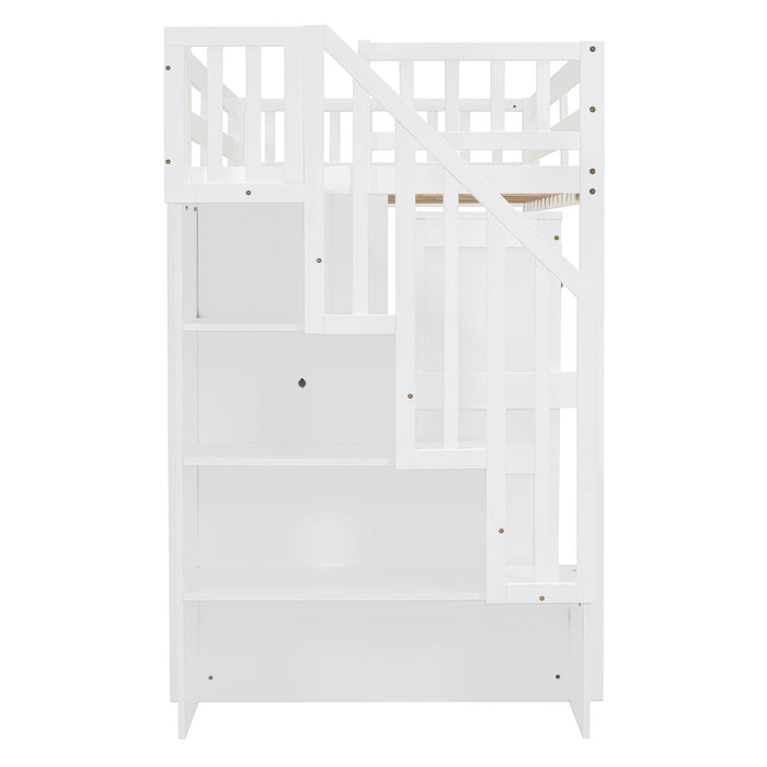 Loft Bed With Stairs, Bookshelf, Drawers, Desk & Wardrobe, Space Saving Multifunctional Furniture