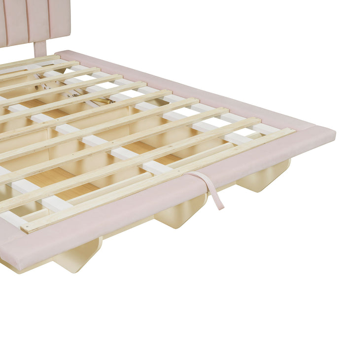 Upholstered Floating Hydrualic Platform Bed With LED Light And USB Port