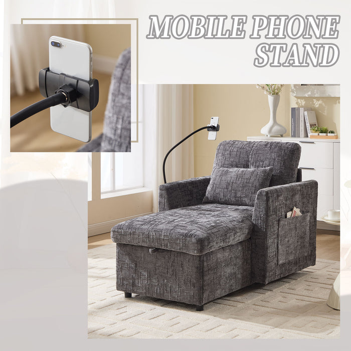 Multifunctional Chenille Recliner Sofa With Storage And Phone Bracket