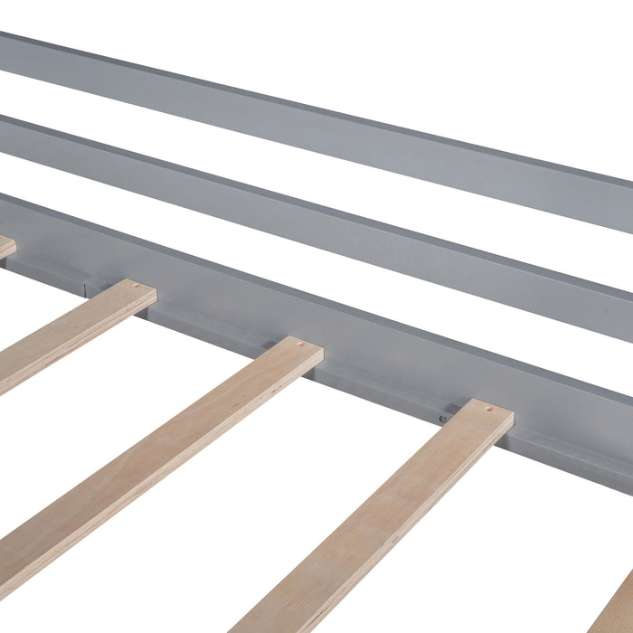 Loft House Bed With Ladder And Slide, With Blackboard And Light Strip On The Roof