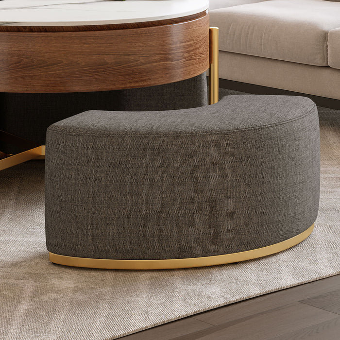 Lift Top Round Coffee Table With Hidden Storage, 3 Upholstered Nesting Ottomans - Brown / Gray / Golden / White