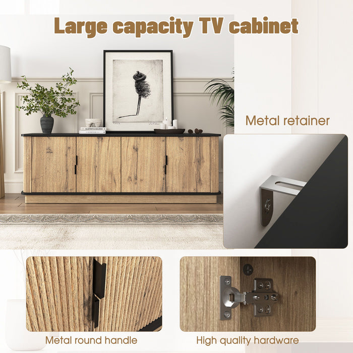 Grain 4 Door TV Cabinet, An Ideal Choice For TV And Item Storage In Modern Homes, A Perfect Blend Of Nordic And Modern Minimalist Styles - Black