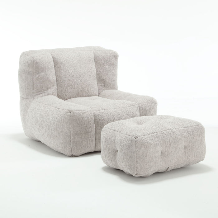 Modern Indoor Fluffy Bean Bag Chair With Memory Foam And Ottoman, Super Soft