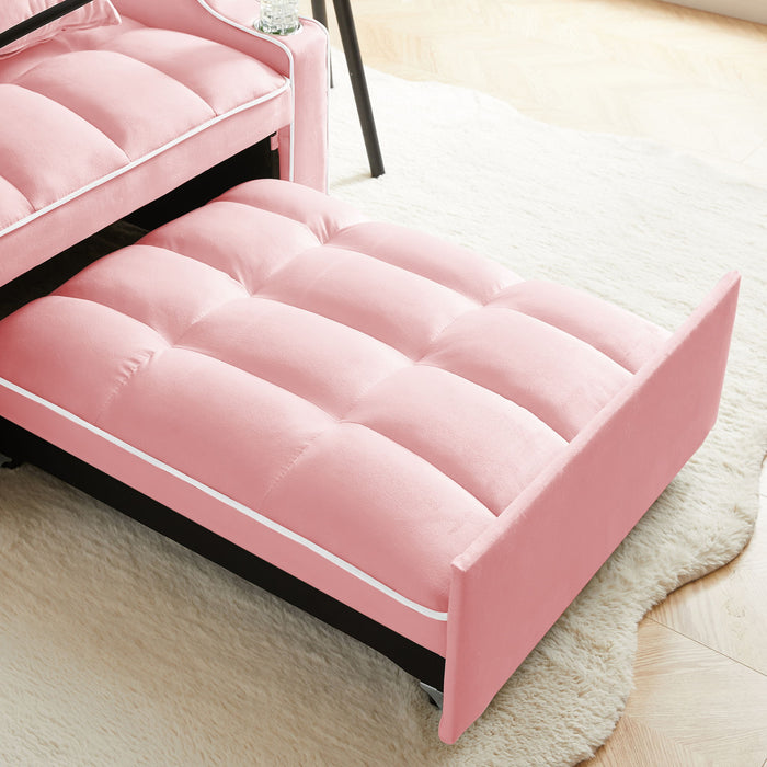 Convertible Velvet 3 In 1 Sofa Bed With Adjustable Sleeper Chair And Multi Pockets