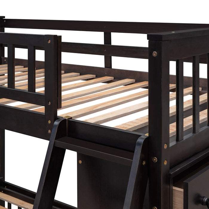 Bunk Bed With 6 Drawers And Flexible Shelves, Bottom Bed With Wheels