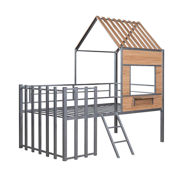 Loft Bed With Roof, Window, Guardrail, Ladder