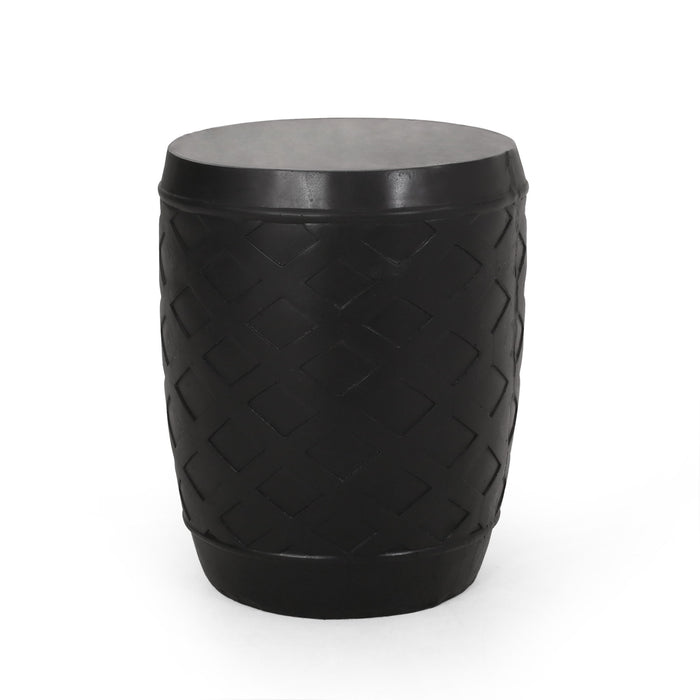 Outdoor Side Table With Lattice Design And Round Top - Black
