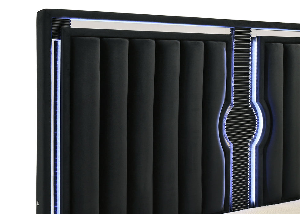 Ravenne Velvet Upholstered Eastern King LED Panel Bed Black