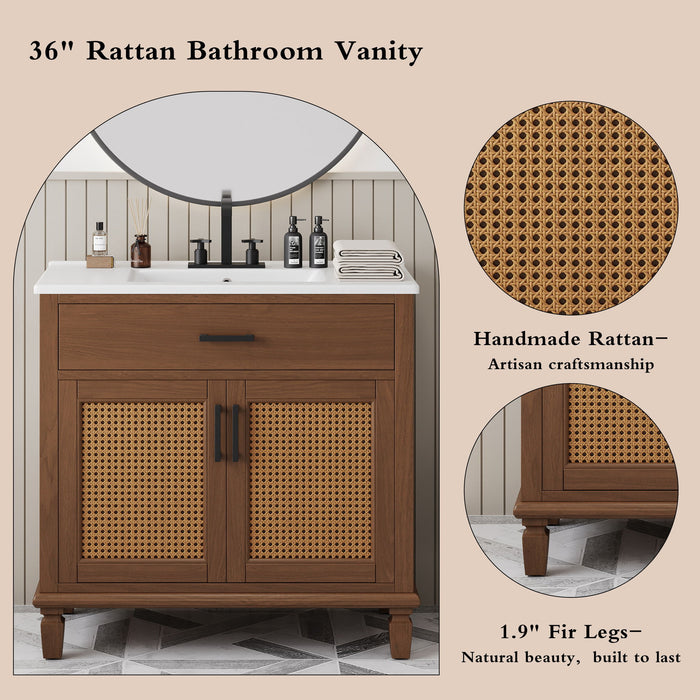 Bathroom Vanity With Ceramic Sink, Modern Free Standing Cabinet With Soft Close Drawers