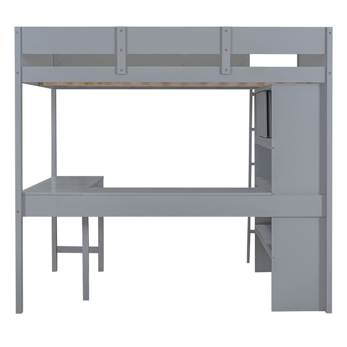 Modern Loft Bed With Desk And Shelves