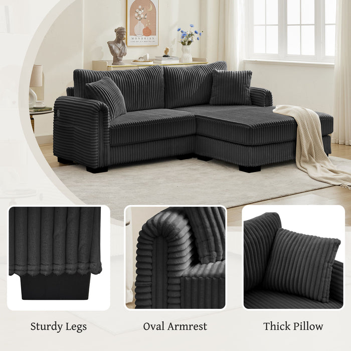 2 Seater L Shaped Chaise Sofa With Reversible Cushion, USB - C Charging Port, Storage Pocket, Convertible Left / Right Design
