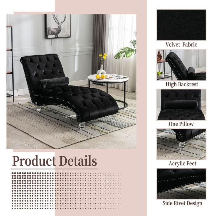 Velvet Chaise Lounge Indoor, Button Tufted Upholstered Chaise Lounge Chair With Pillow
