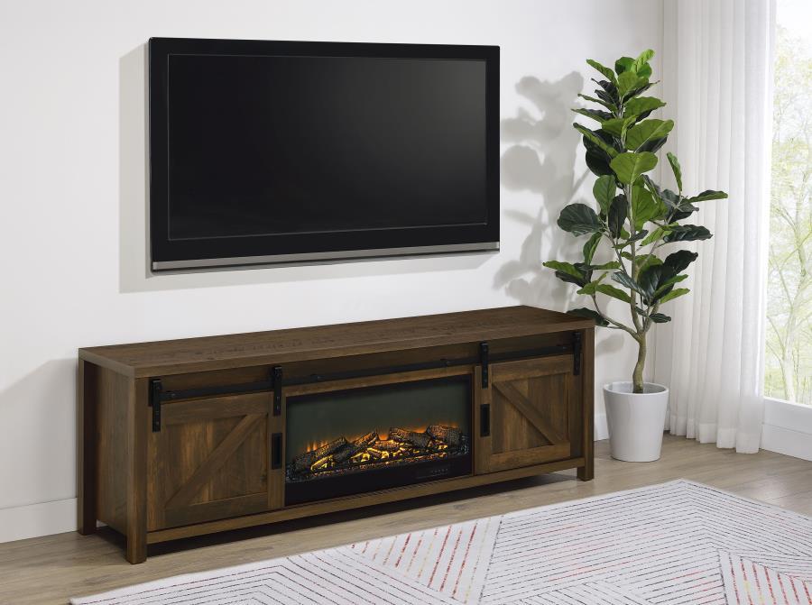 Enfield - 71" TV Stand Fireplace Media Console - Dark Pine