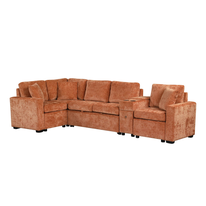 Contemporary L Shaped Convertible Sofa Bed With Pull Out Bed, Cup Holders, And Storage