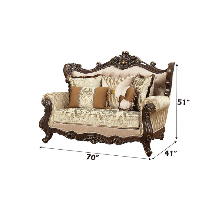 Shalisa - Loveseat With 5 Pillows Same Lv01586) - Fabric & Walnut