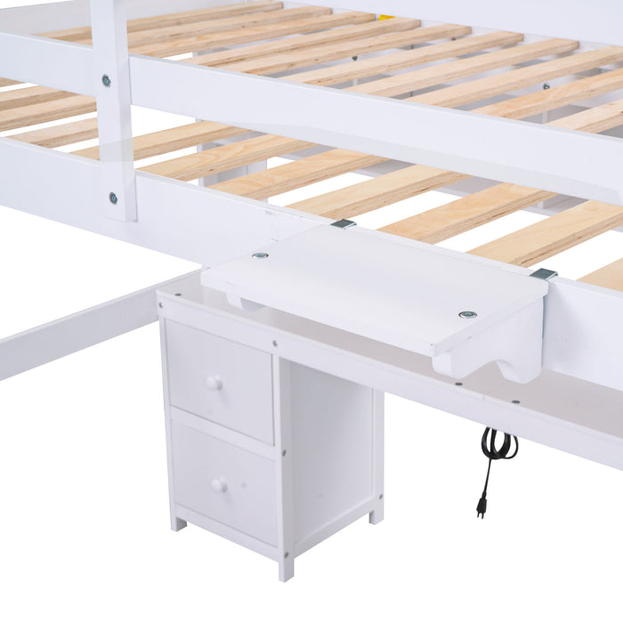 Loft Bed With Desk, Cabinets, Drawers, Charging Station And Bedside Tray