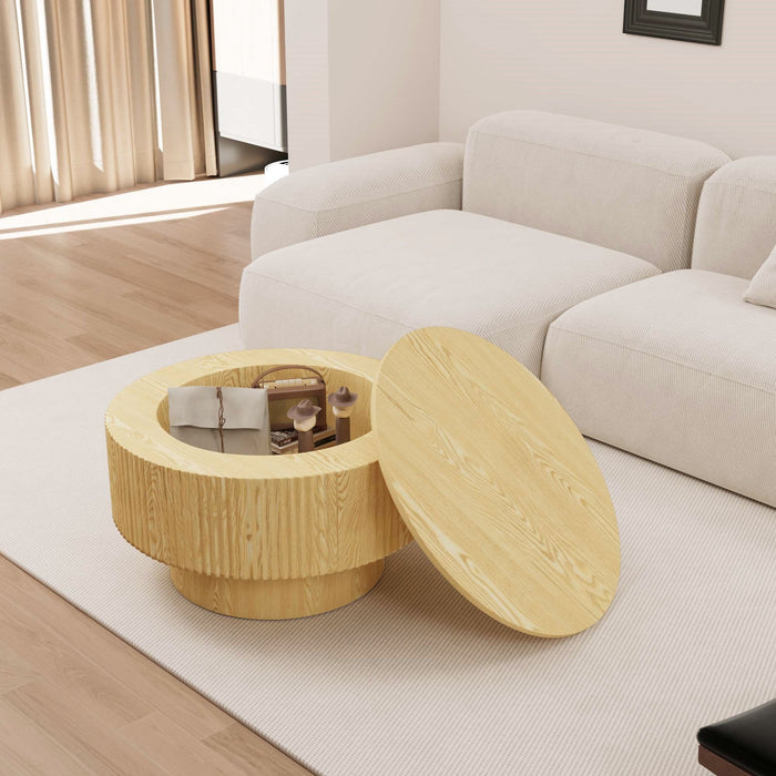 Modern Circular Coffee Table With Stripe Design And Storage Space