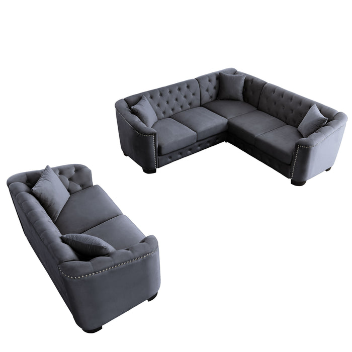 Corner Sofa / 2 Seater Combination Sofa. Velvet Grey