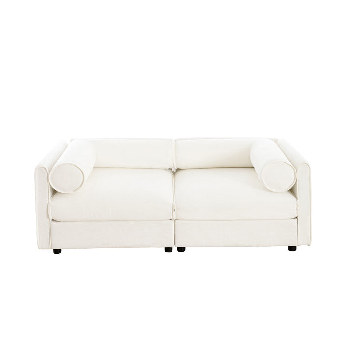 Stylish Chenille Sofa With Storage Seat And Cylindrical Backrest
