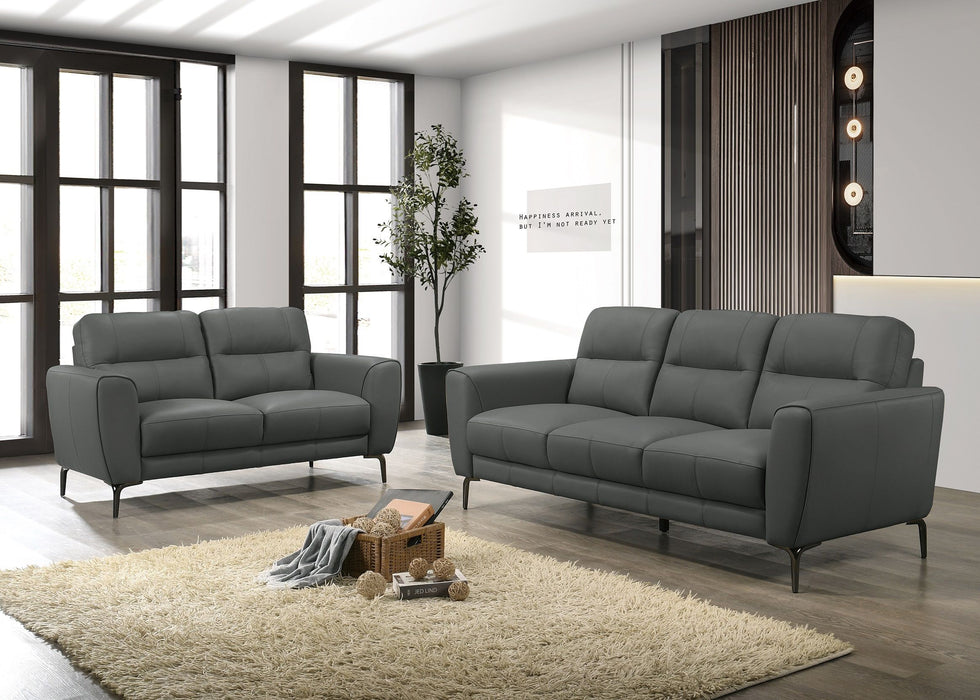 Anthracite Gray Top Grain Leather 2 Pieces Sofa Set Sofa And Loveseat Contemporary Living Room Furniture Full Leather Couch