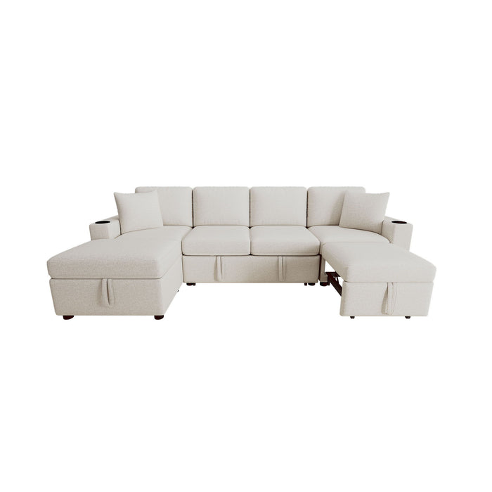 Sectional Sofa Convertible Pull-Out Bed With Storage Ottoman & USB Ports