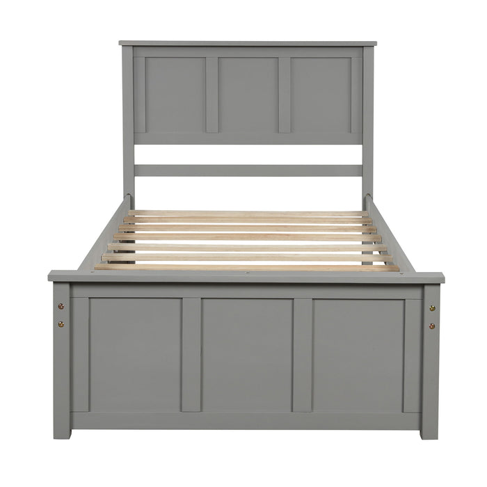 Platform Bed With Twin Trundle And Frame, Twin Size - Gray