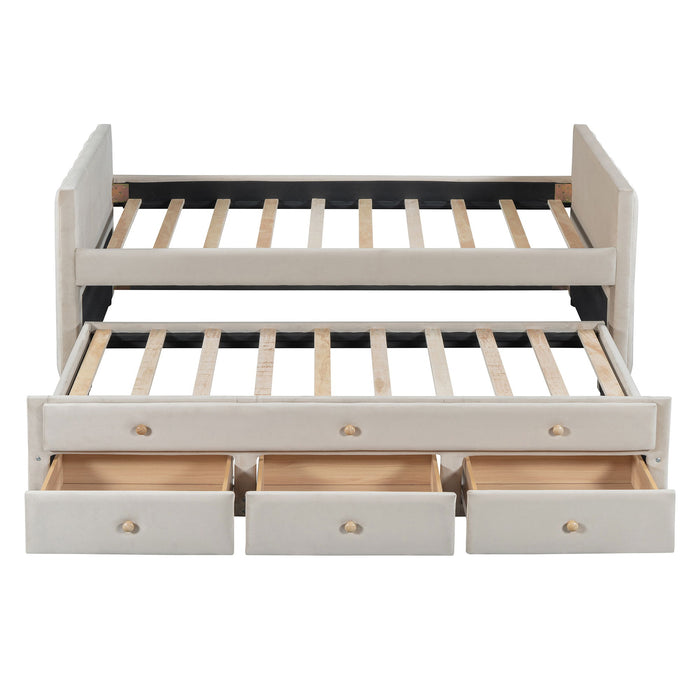 Upholstered Daybed With Trundle And Drawers