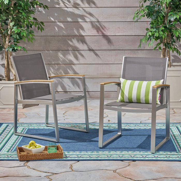 Poetic - Outdoor Dining Chair With Faux Wood Arms And Aluminum Frame (Set of 2) - Gray