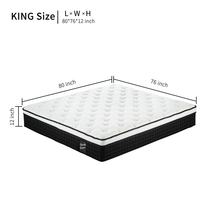 12" Hybrid Mattress With Individual Pocket Spring, Comortable Memory Foam