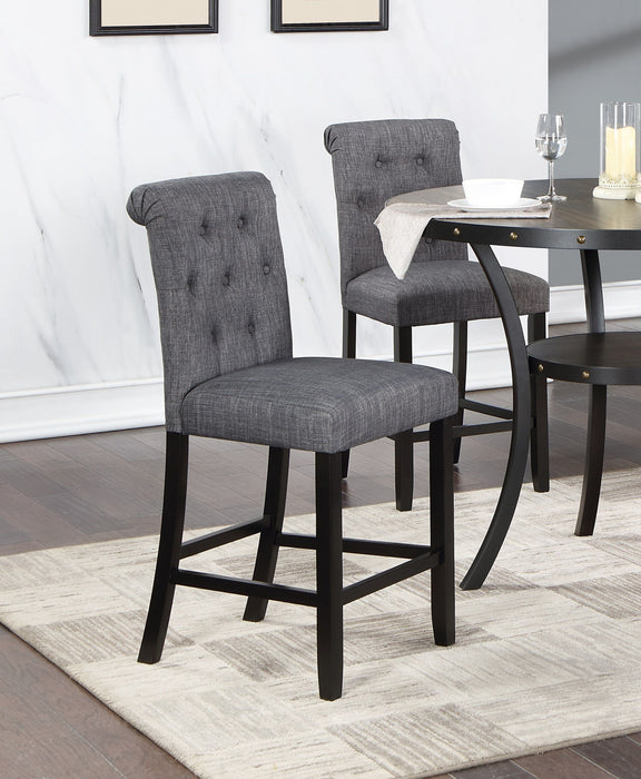 Charcoal Fabric (Set of 2) Counter Height Dining Chairs Contemporary Plush Cushion High Chairs Nailheads Trim Tufted Back Chair Kitchen Dining Room