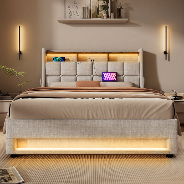 Upholstered Platform Bed With A Hydraulic Storage System, LED And USB Charging (Without Mattress)