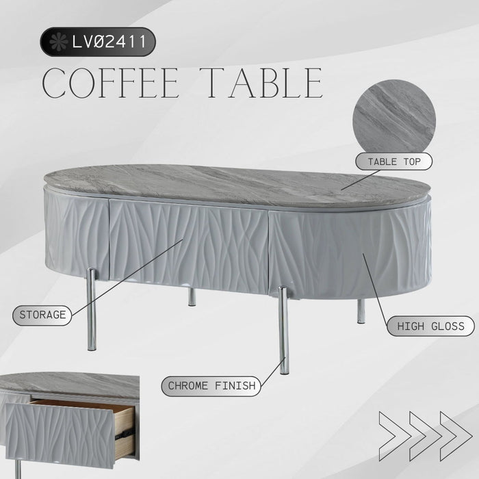 Acme Yukino Coffee Table, Gray High Gloss & Chrome Finish Lv02411