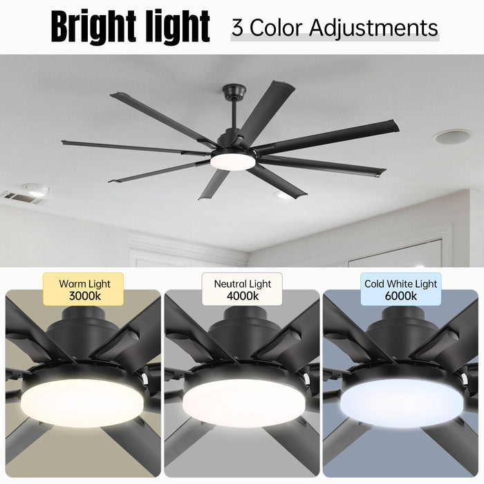 72" Large Design Ceiling Fan With Smart Remote Control, 6 Wind Speed DC Motor For Living Room - Black