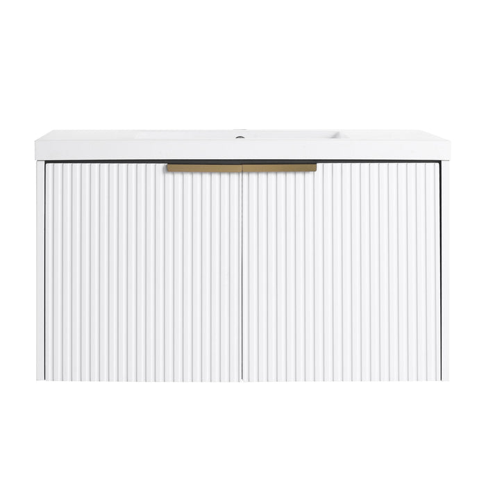 Contemporary Wall Mounted Bathroom Vanity With Resin Double Sink