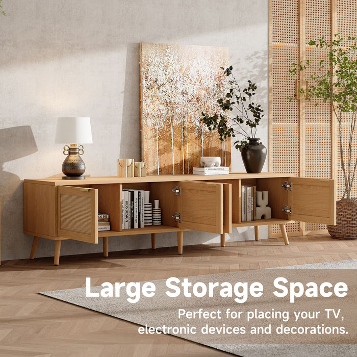 TV Stand With Storage & Cable Holes - Natural Wood