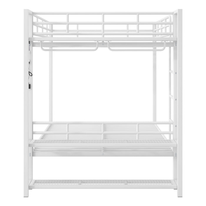 Bunk Bed With Storage Mesh Shelves, Clothes Hooks, LED Light