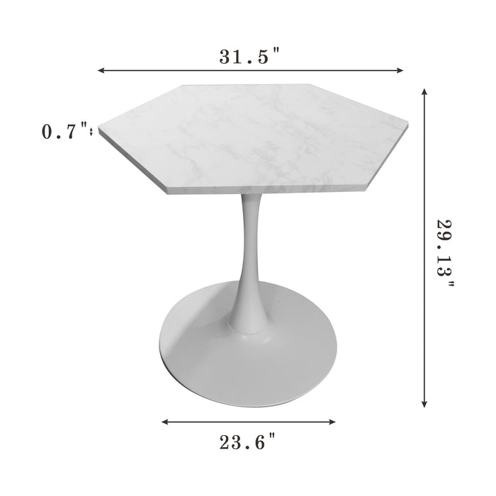 Hexagonal Coffee Table With Printed Marble Top And Base - White Marble