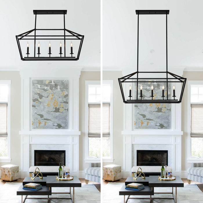 5 Light Farmhouse Kitchen Island Lighting, 5 Light Industrial Linear Chandelier For Dining Room Metal Hanging Pendant Light Fixture For Bedroom Living Room Hallway Conference Room - Matte Black