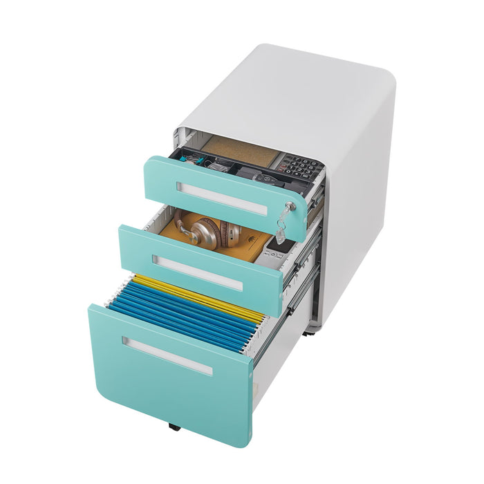 3 Drawer Mobile File Cabinet Under Desk Office, Simple Style Versatile Storage Cabinet For Legal / Letter / A4 Files, 5 Wheel Design Anti-Tilting Cold Rolled Steel Waterproof Moisture-Proof