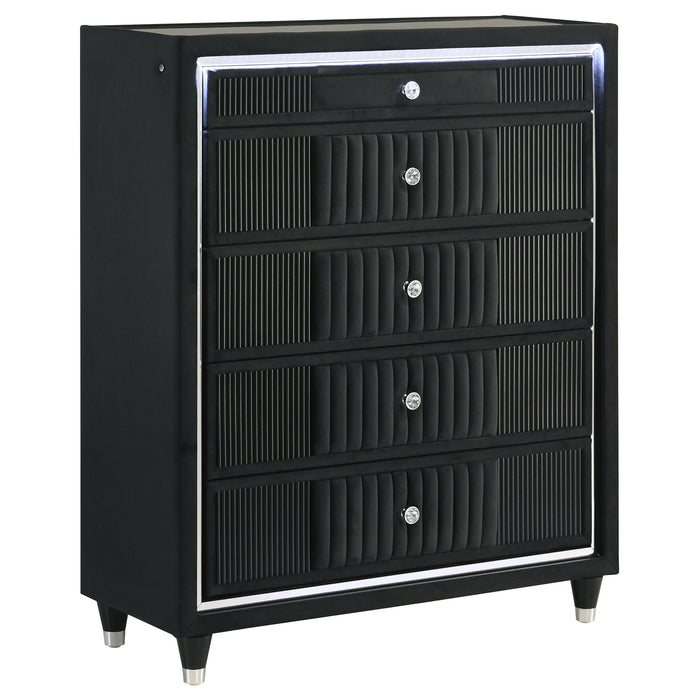 Ravenne 5-drawer Velvet Upholstered LED Chest of Drawers Black