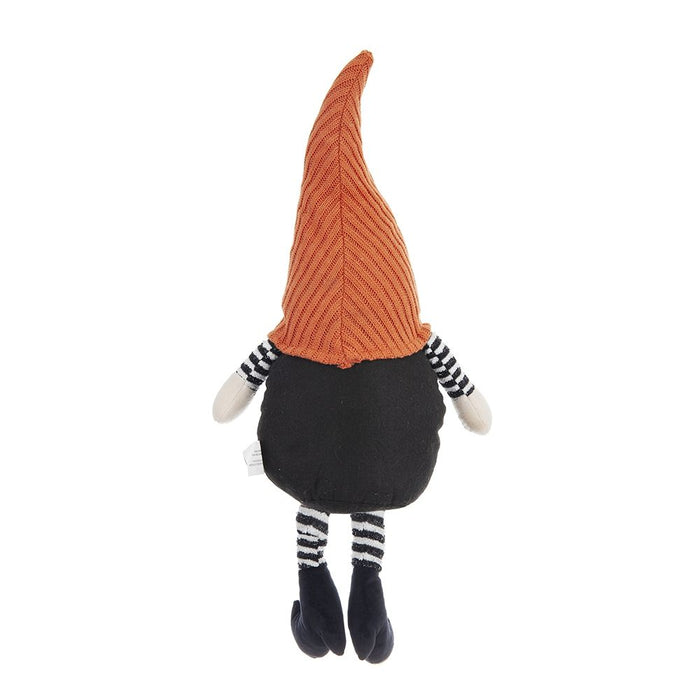 Sitting Gnome With Knit Hat, For Halloween Decor - Black / Orange / White