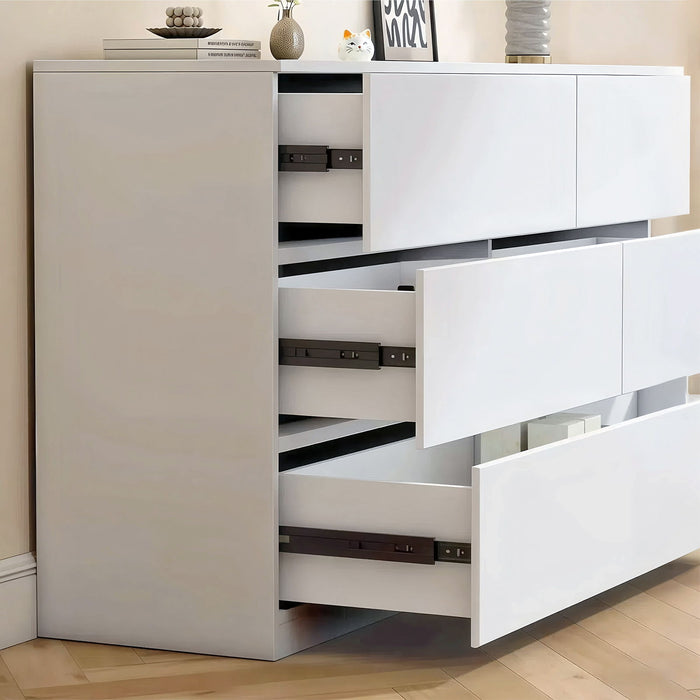 6 Drawer Dresser With Spacious Countertop And Concealed Handles