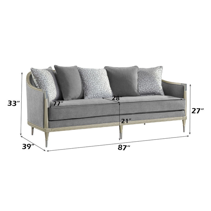 Fernando - Sofa With 5 Pillows - Gray Chenille & Champagne