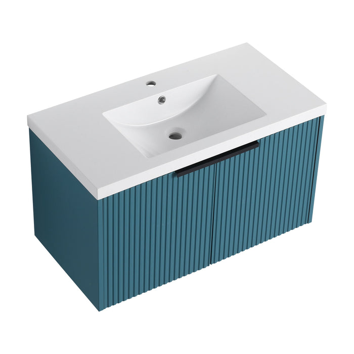 Contemporary Wall Mounted Bathroom Vanity With Resin Double Sink