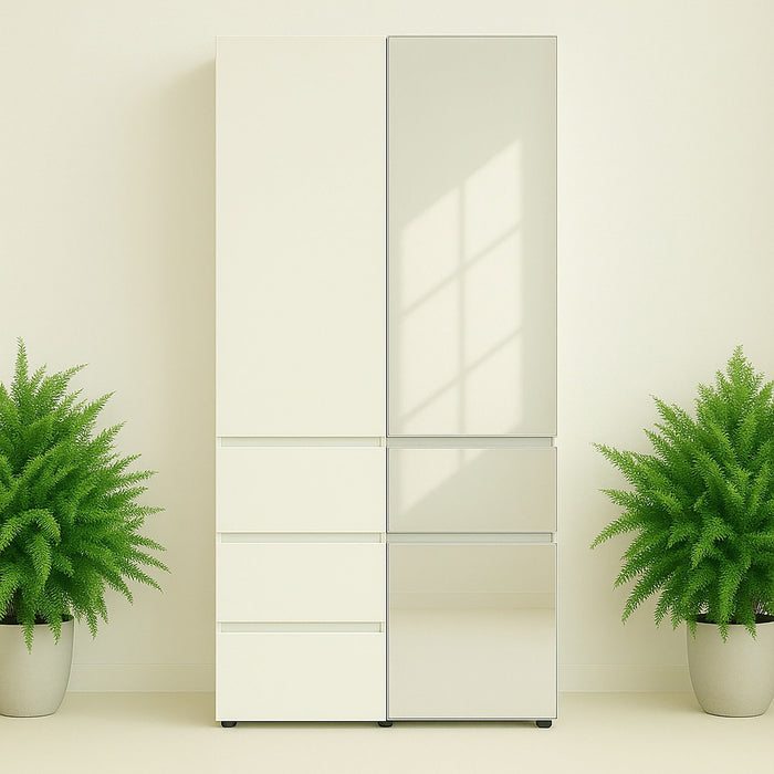 Elise - Modular Wood Closet System With Mirror In Durable Melamine And Wood Customizable Storage - White
