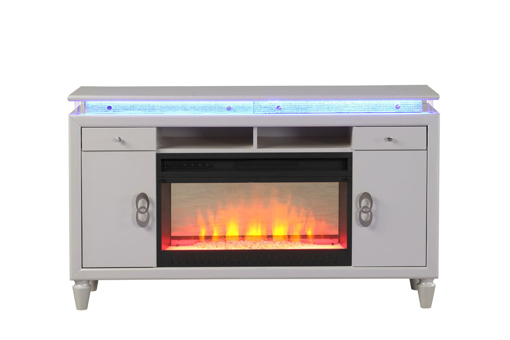 Perla TV Stand With Electric Fireplace In Milky White