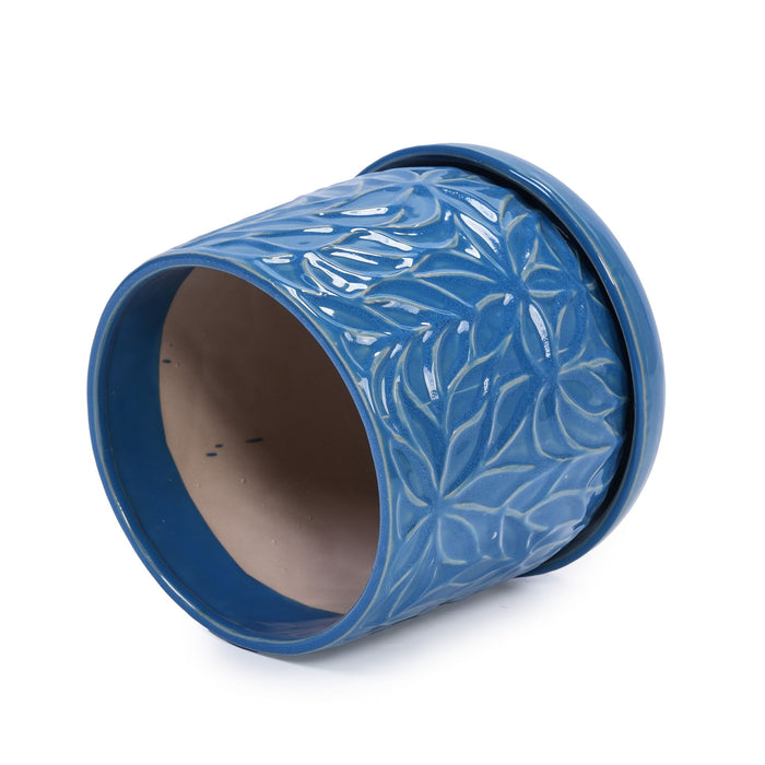 Ceramic Flowerpot, 7" Planter For Patio, Garden, Windowsill (Set of 2) - Antique Navy Blue