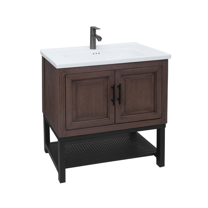 Modern Freestanding Bathroom Vanity With Ceramic Sink, Hot And Cold Faucet, Storage Cabinet & Open Shelf