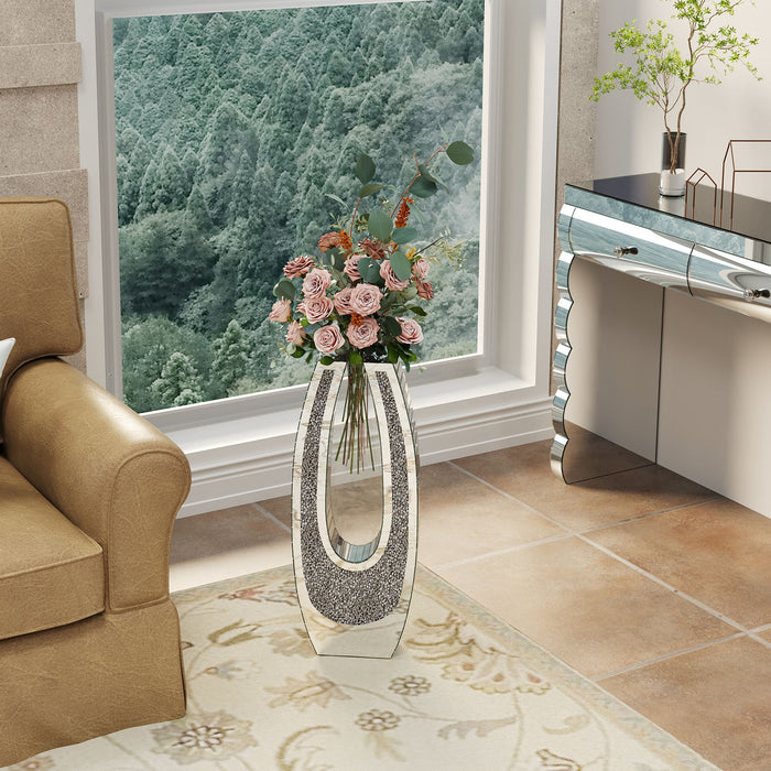 U - Shaped Floor Vase With Shattered Diamond Mirror Surface