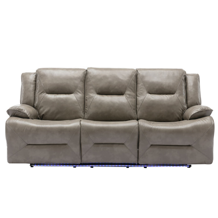 3 Seater Home Theater Recliner Manual Recliner Chair With A LED Light Strip Two Built-In Cup Holders For Living Room